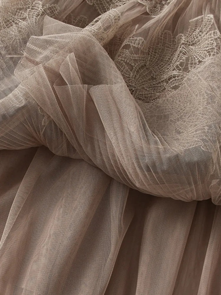 UCXQ New Products Sweet Cake Spliced Skirt Lace Pleated Mesh Large Hem A-line Skirts For Women New Spring Autumn 23A7001