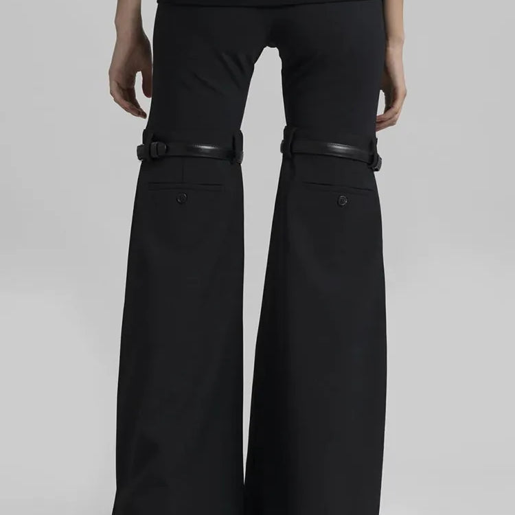 Patchwork Belt Wide Leg Pants For Women High Waist Slimming Solid Long Full Length Trousers Female Fashion Clothing