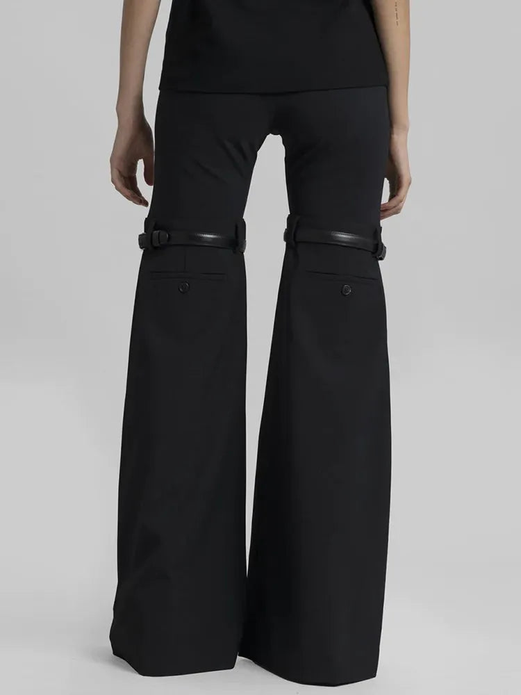 Patchwork Belt Wide Leg Pants For Women High Waist Slimming Solid Long Full Length Trousers Female Fashion Clothing