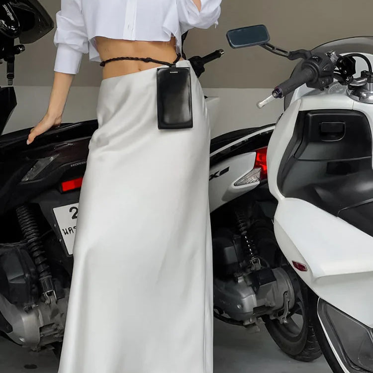 ZBZA Women's Temperament Slim Fit Bag Hip Skirt Elegant Satin Summer Commuter Half Skirt Solid Luxury Slimming A-line Skirt