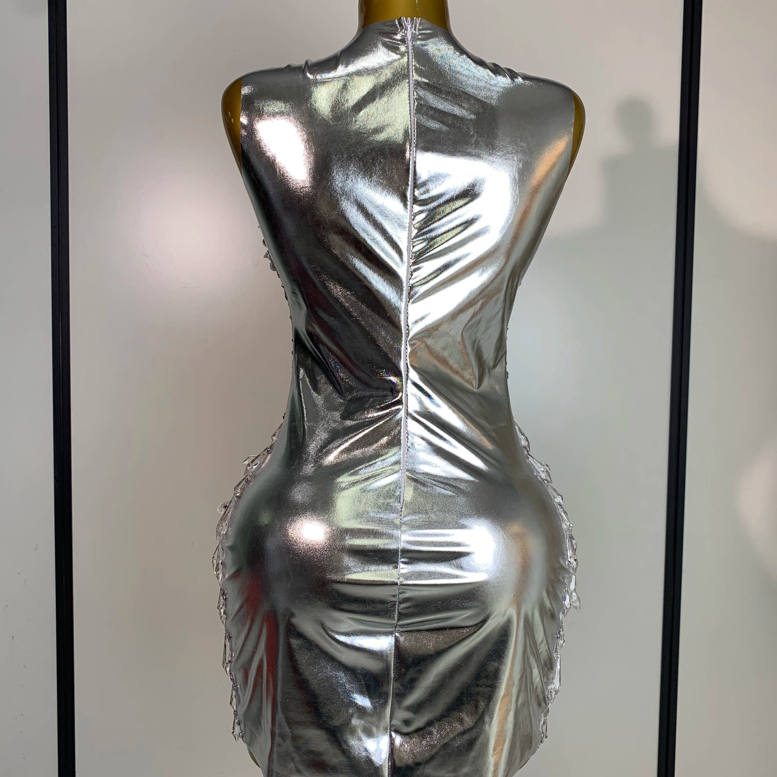 Stock Women Luxury Sexy Mesh Crystal Diamonds Mini Dress Birthday Party Costume Bar Nightclub Stage Performance Singer Outfit