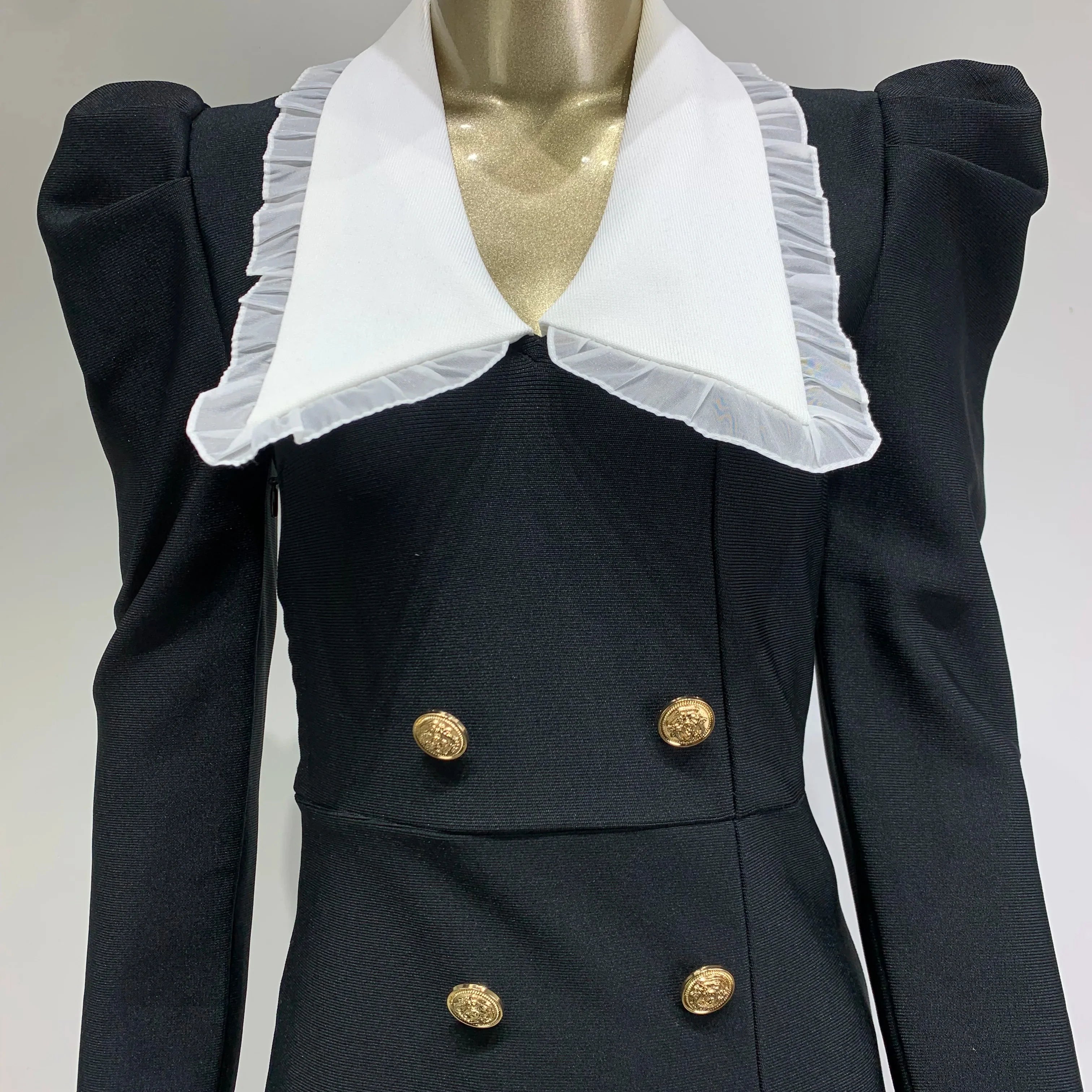 Women Celebrity Sexy Long Sleeve Patchwork Button Black Long Bodycon Bandage Dress Elegant Evening Club Party Dress