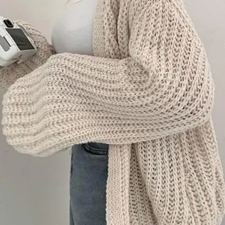 Women Cardigan Sweater Coat Casual Loose Knitted Solid Coat Autumn Winter For Women Lantern Sleeve Sweet Overcoat