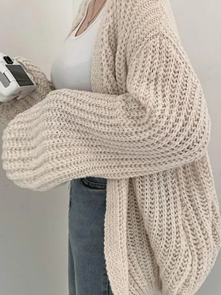 Women Cardigan Sweater Coat Casual Loose Knitted Solid Coat Autumn Winter For Women Lantern Sleeve Sweet Overcoat