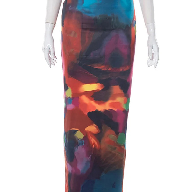 Simenual Harajuku Aesthetics Multi Printed High Waist Long Skirts Women Cyber Y2K Package Hip Skirt Chic Holiday Outfits Slim