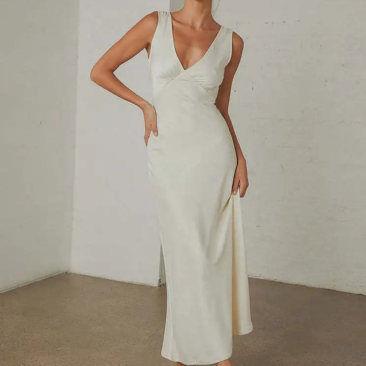 Floral Print Female Long Dress High Waist Lace-up V-neck Slim Sleeveless Fashion Sundress Casual Summer Dress Vestido Robe 618 white