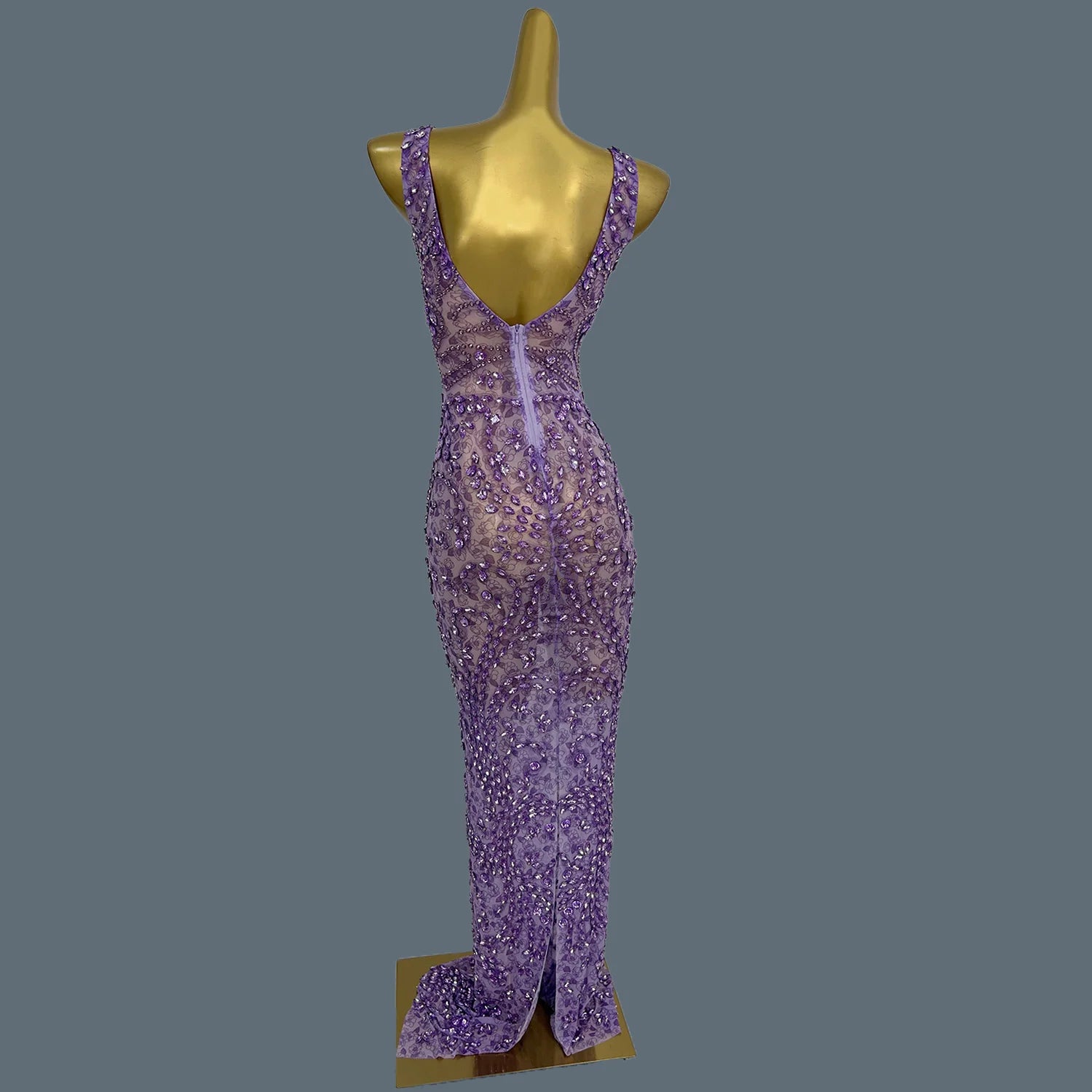 Women Sparkly Rhinestone Purple Couture Birthday Party Sexy Ball Long Dress Elegant See Through Mesh High-end Event Dress Zixia