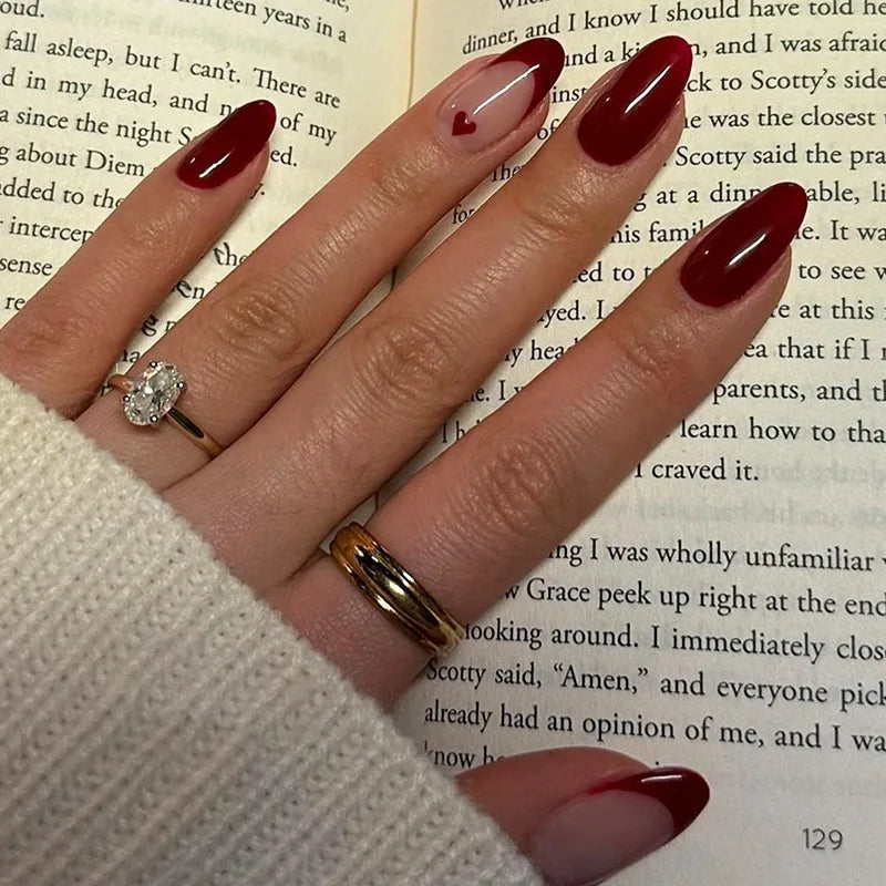 24Pcs Glitter Gradient Love Fake Nails Short Almond French Design Valentine Day Party Pink Press on Nails Sweet Girl False Nails 1