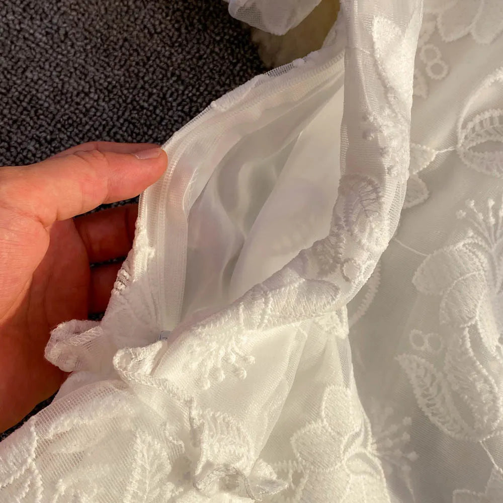 CM.YAYA Women Short Sleeve Lace Embroidery A-line Tiered Mini Dress 2025 Sweet Elegant Sexy Evening Night Party Vestidos Dresses