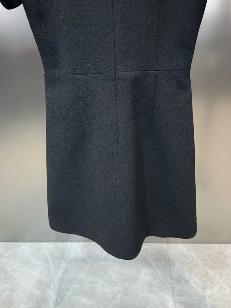 DEAT Fashion New Items Women's Diamonds Bows Hollow Out Spring Trendy Round Neck Puff Sleeves Dresses Female 11XX8796