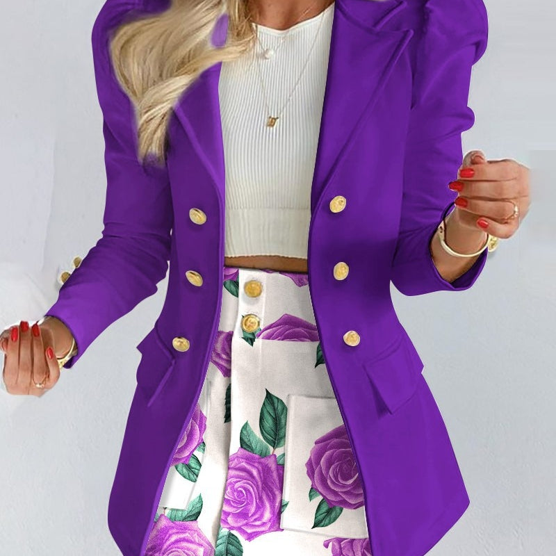 Unique Parts Small Suit Long Sleeve Solid Color Top and Mini Skirt Two Piece Suit Women's Skirt Suit Set Winter Suit for Women B