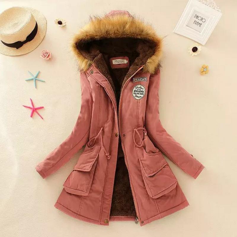 Mulheres Outono Inverno Jaqueta de Algodão Slim Warm Wadded Hooded Parkas Casacos Casuais Mid Emboridery Feminino Grosso Outwear Overcoat