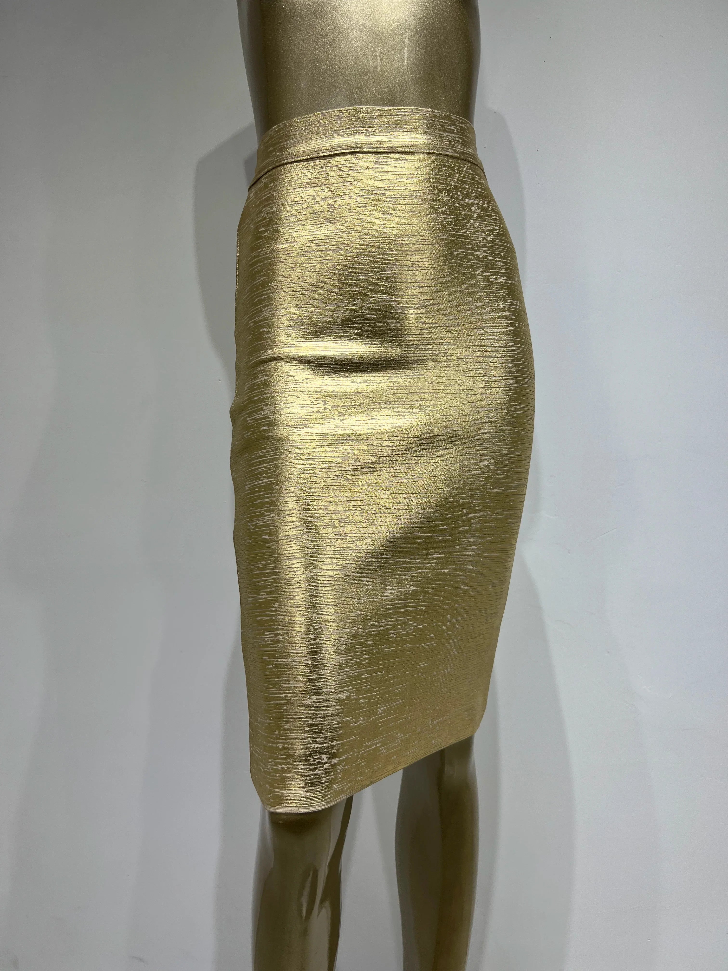 Women Summer Skirt Sexy Black Silver Gold Bronzing Bandage Skirt High Street Designer Skinny Party Midi Pencil Skirts 60cm