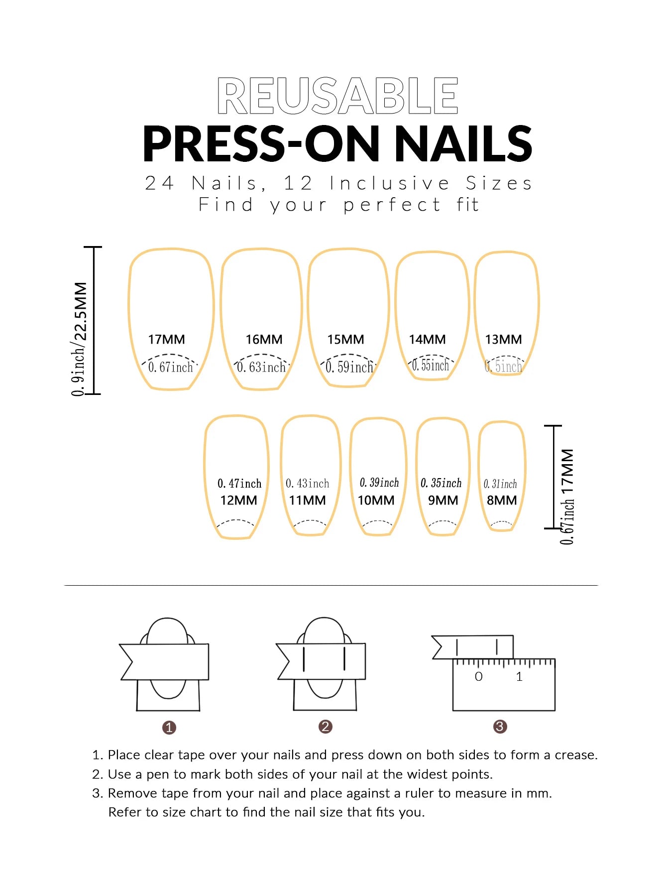 24-piece push-on nail set, fuchsia rose design, sleek manicure, easy to apply and remove, glossy finish, ballet shape, medium le