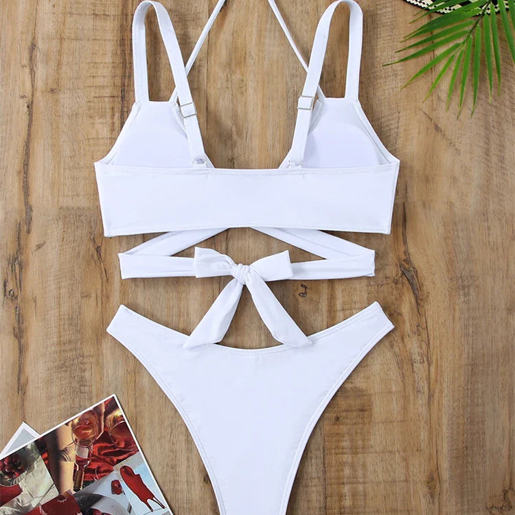 Bikini Women Swimsuit New Solid Sling Lace Up Bikinis Set Sexy Thong Swimwear Summer Two Piece Beach Bathing Suit Female