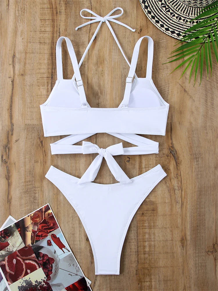 Bikini Women Swimsuit New Solid Sling Lace Up Bikinis Set Sexy Thong Swimwear Summer Two Piece Beach Bathing Suit Female
