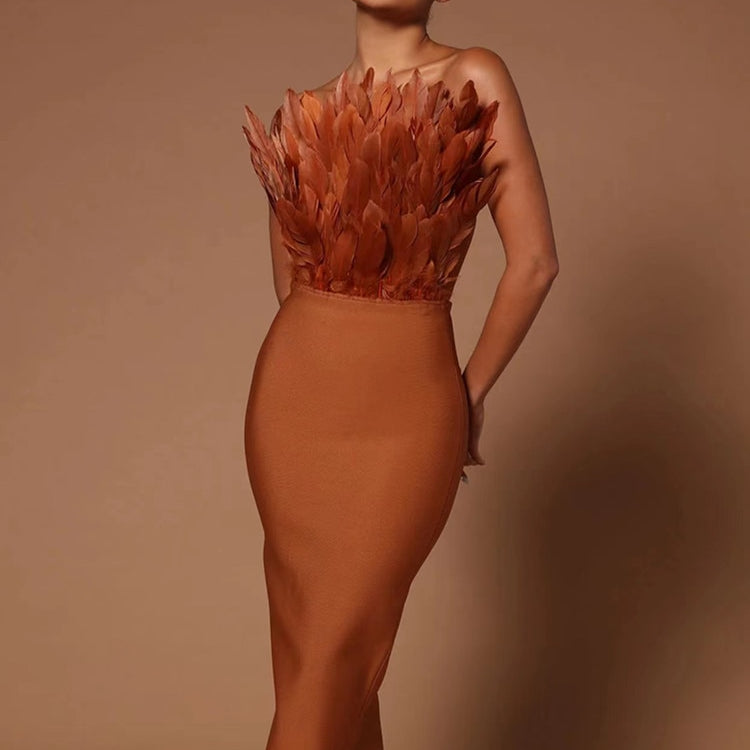 Sexy Feather Bandage Dress Vestidos Para Mujer Wedding Birthday Party Night Cocktail Club Dresses