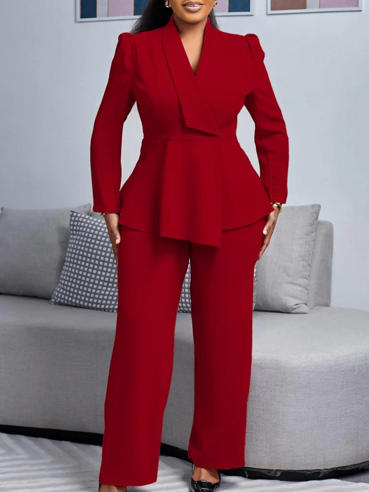2 Piece Women Sets 2025 Plus Size Spring Autumn Matching Sets Red Two Pieces Sets Top Pants Suits Outfits Clothing