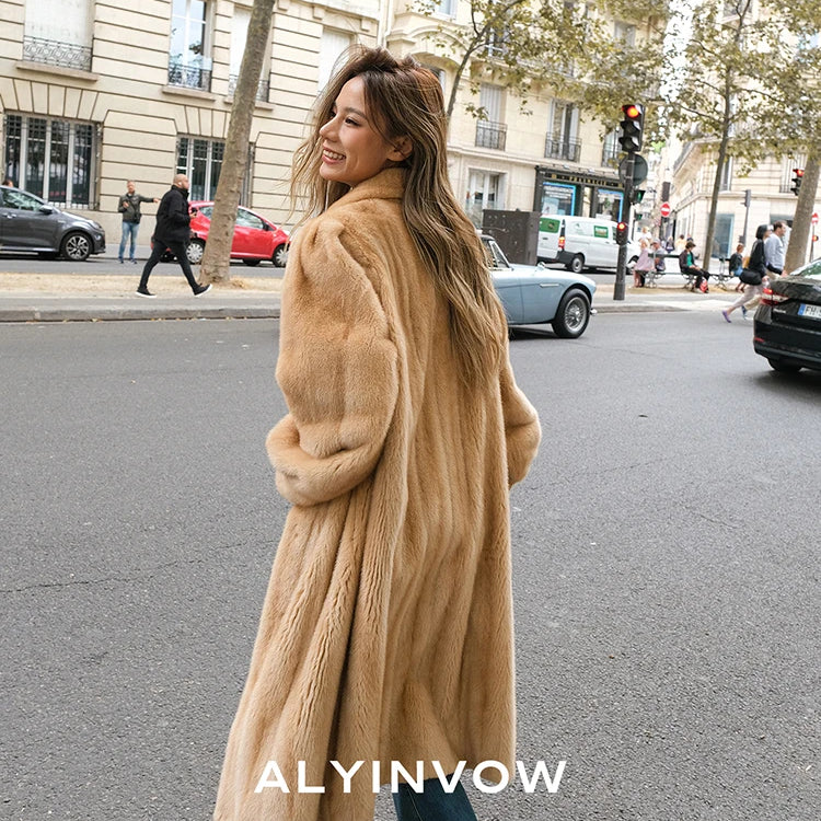 Lautaro Autumn Winter Luxury Soft Thick Warm Faux Mink Fur Coat Women Shawl Collar Elegant Retro Chic Fluffy Furry Overcoat 2025