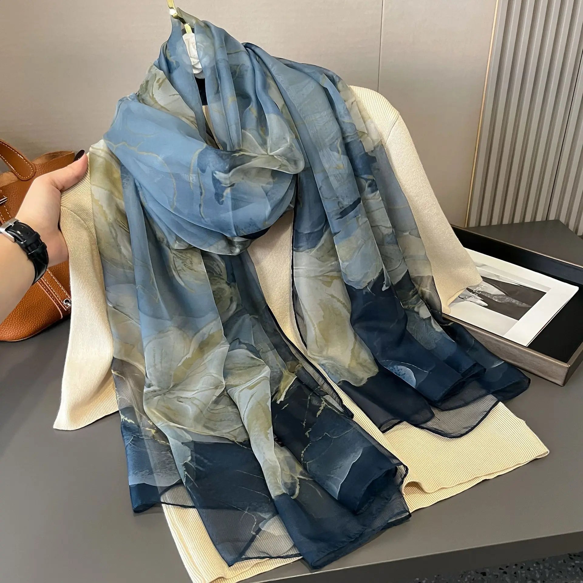 Silk Scarf Foulard Female Headbanda Luxury Hijab Women Soft Warm Pashmina Beach Scarves Echarpe Shawl Large Wrap Echarpe Bandana see chart 54