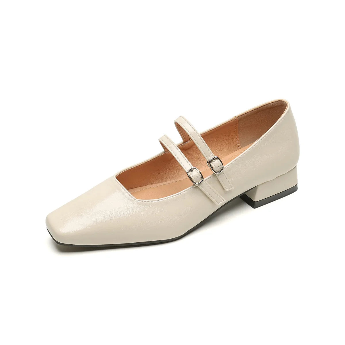 New spring women's outerwear shoes Square toe design Mary Jane shoes Ladies casual high heels Work boat shoes Large sizes 41-43 Ivory