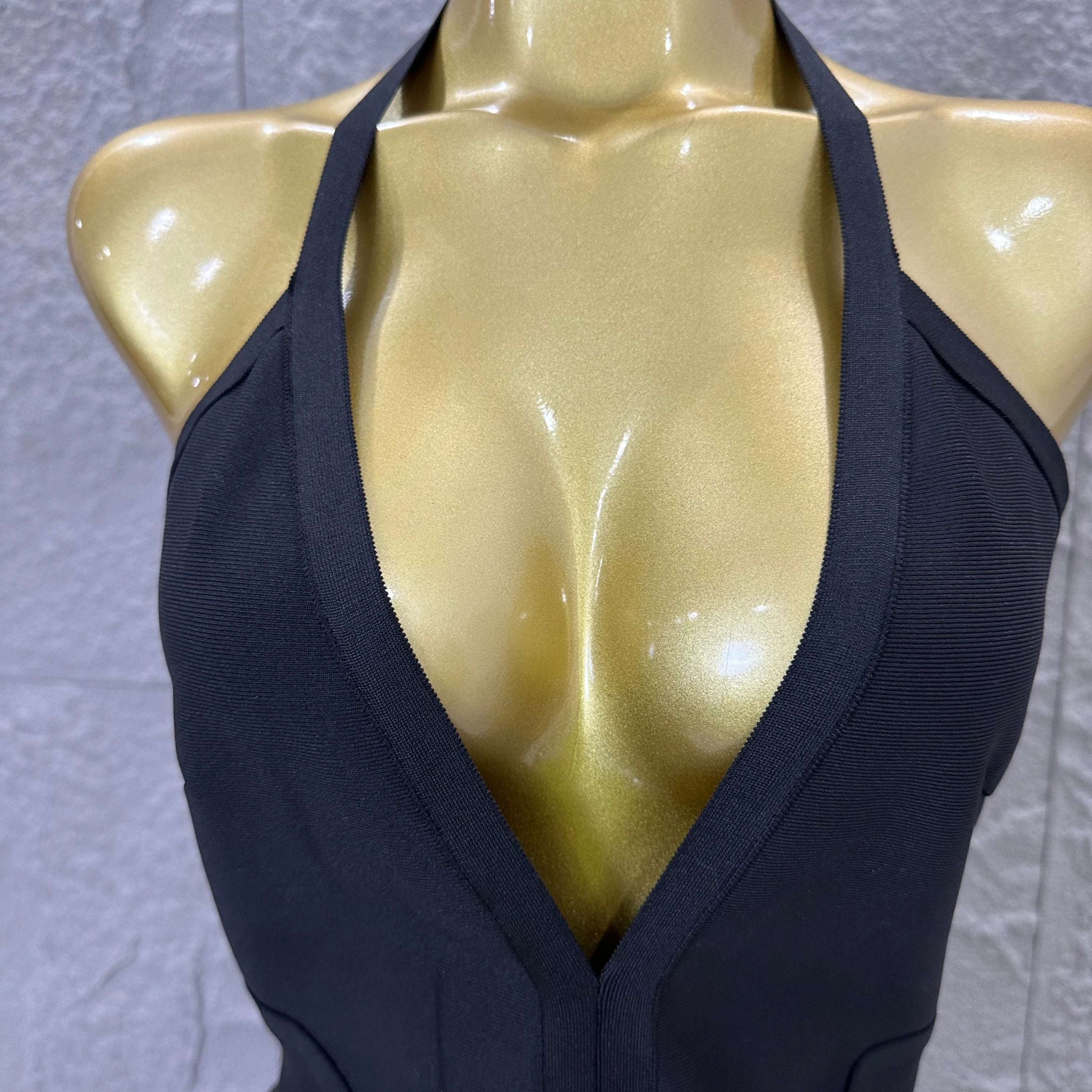 Elegant 2026 Brown Bandage Midi Dress Women Sexy Halter Neck Deep V Bodycon Evening Party Costume Cocktail Party Costume