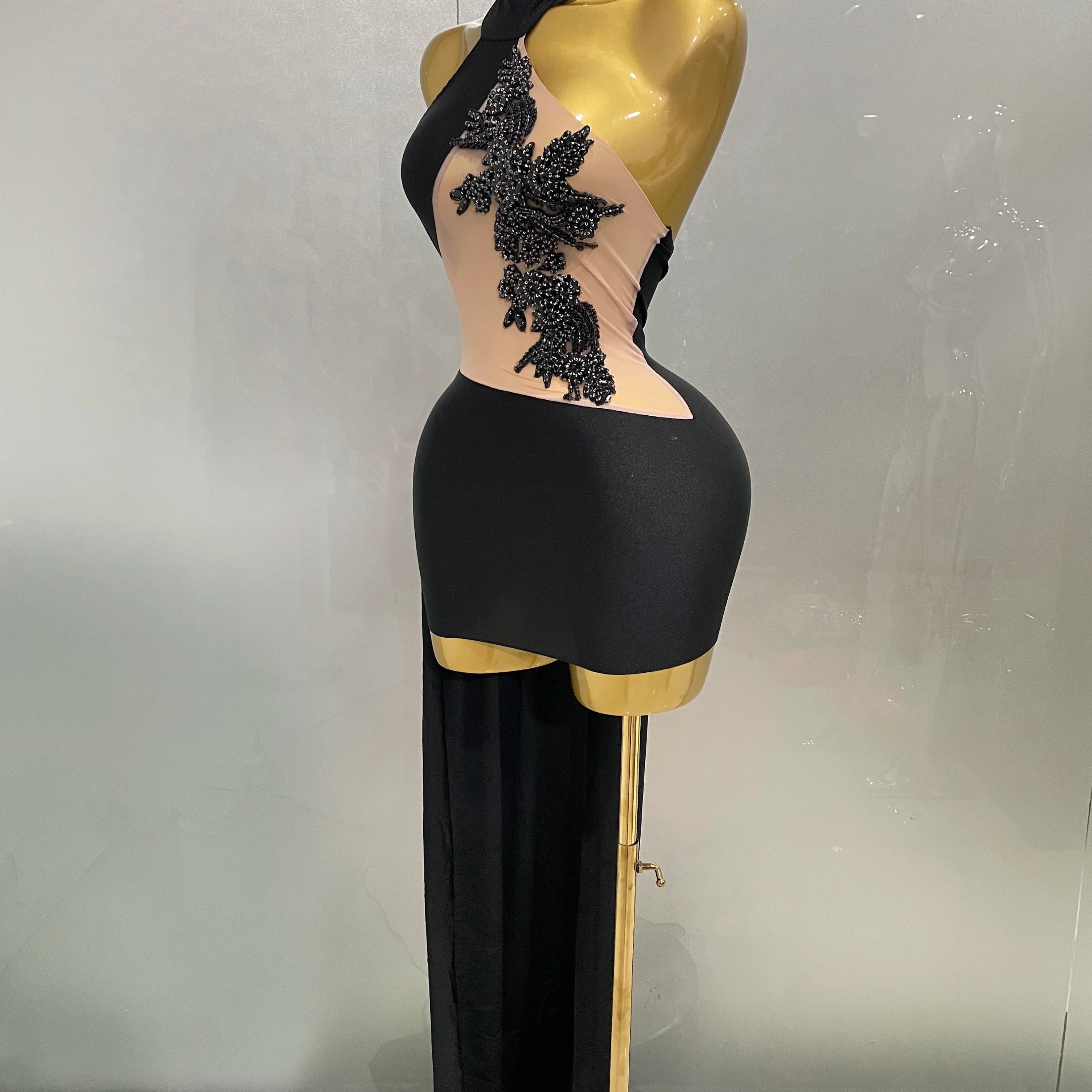 Sexy Sparkly Beaded Mesh See-Through Backless Cocktail Short Dress 2025Women Evening Prom Celebrate Birthday Party Stage Costume