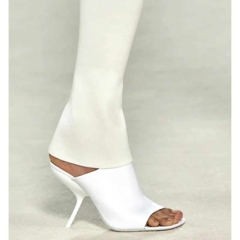 2025 New Style Women's High Heels Shoes Patent leather Pointed Toe Solid Color Night Club Party Shoes Femme Summer Half Slippers Beige slippers