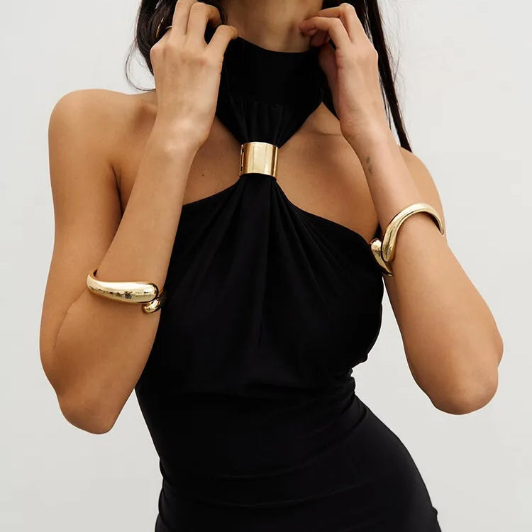 Mozision Turtleneck Off-shoulder Sexy Knit Maxi Dress For Women Gown Metal Buckle Strapless Sleeveless High Waist Knitted Dress