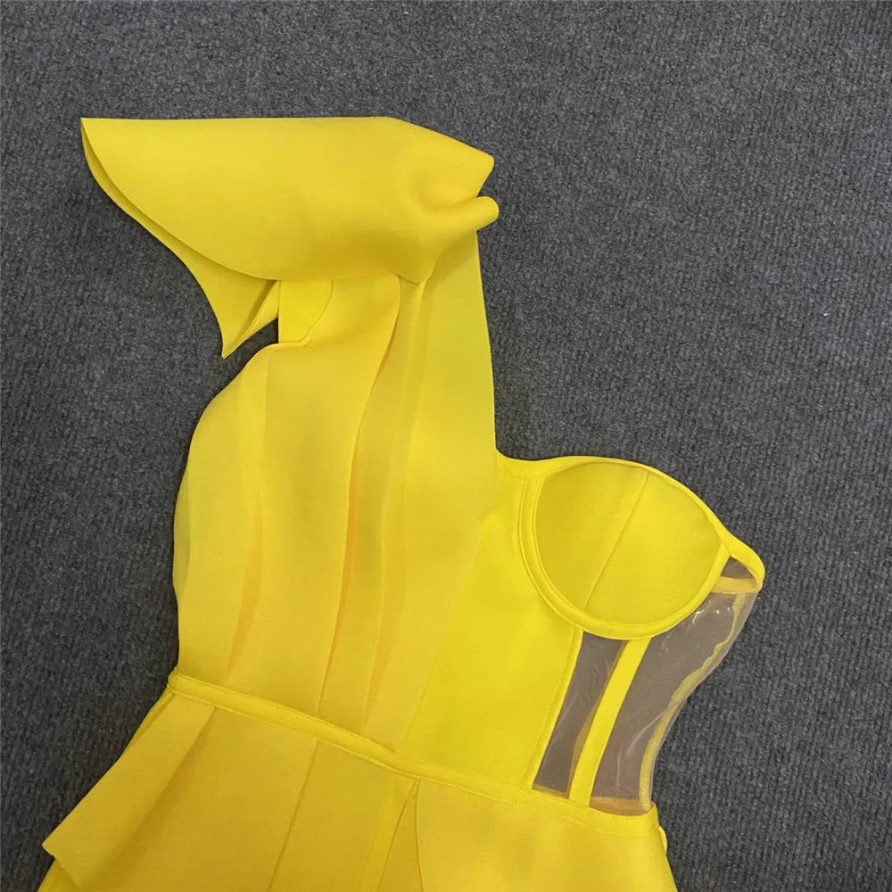 Women Sexy One Shoulder Bandage Dress New Mesh Patchwork Clothes Club Party Celebrity Elegant Dresses