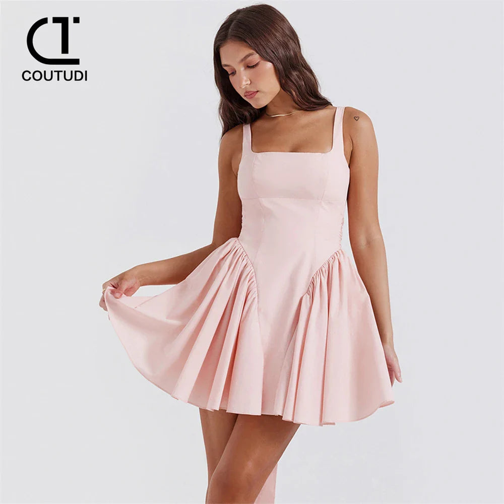 COUTUDI Sexy Lace Up Backless Party Mini Summer Dresses For Women Elegant A Line Evening Party Dress Female Vestidos
