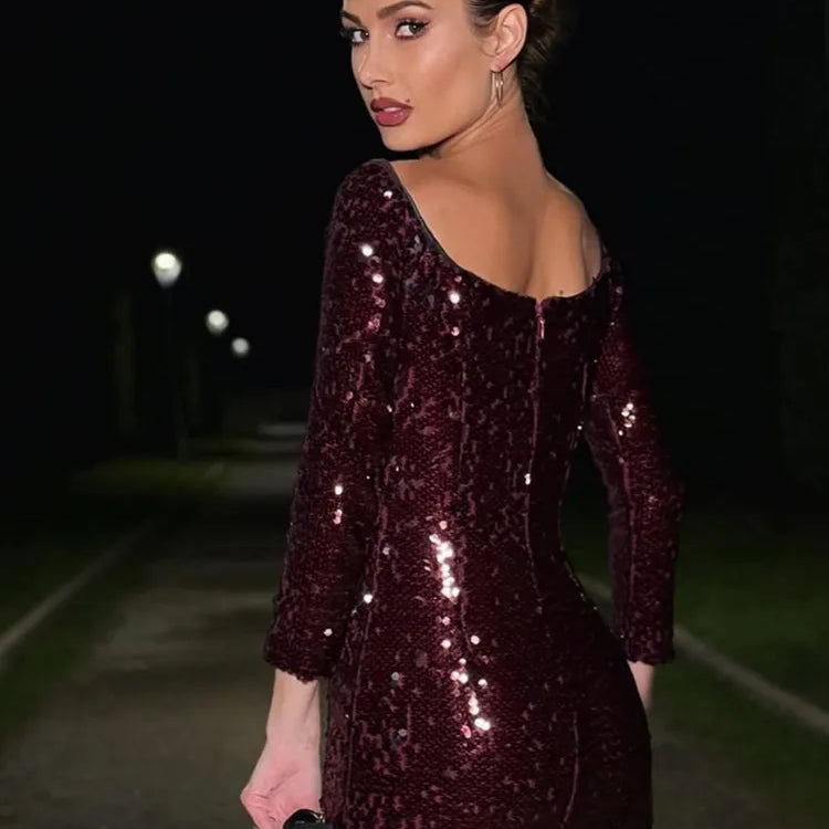 Luxury Women Celebrity Sexy Off Shoulder Burgundy Mesh Sequins Maxi Long Gowns Dress 2024 Elegant Evening Party Club Vestido