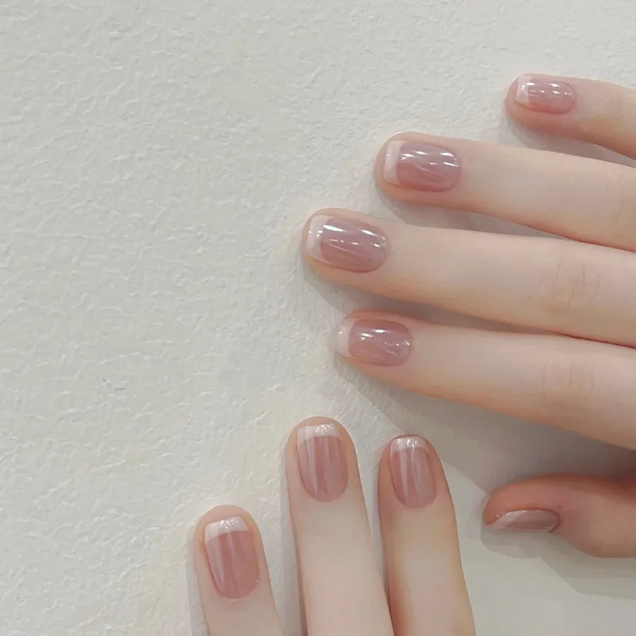 24pcs/set short Medium square fake nails for women gradient nude pink flowers french almond summer tips press on false nail art 2167