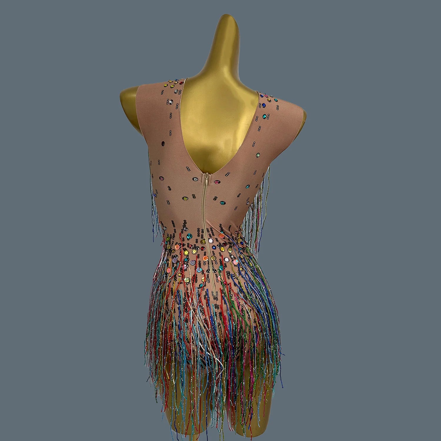 Women's Colourful Rhinestones Tassel Bodysuit Sequins Sleeveless Leotard Sexy Dance Stage Performance Birthday Party Wucaibinfen B One Size