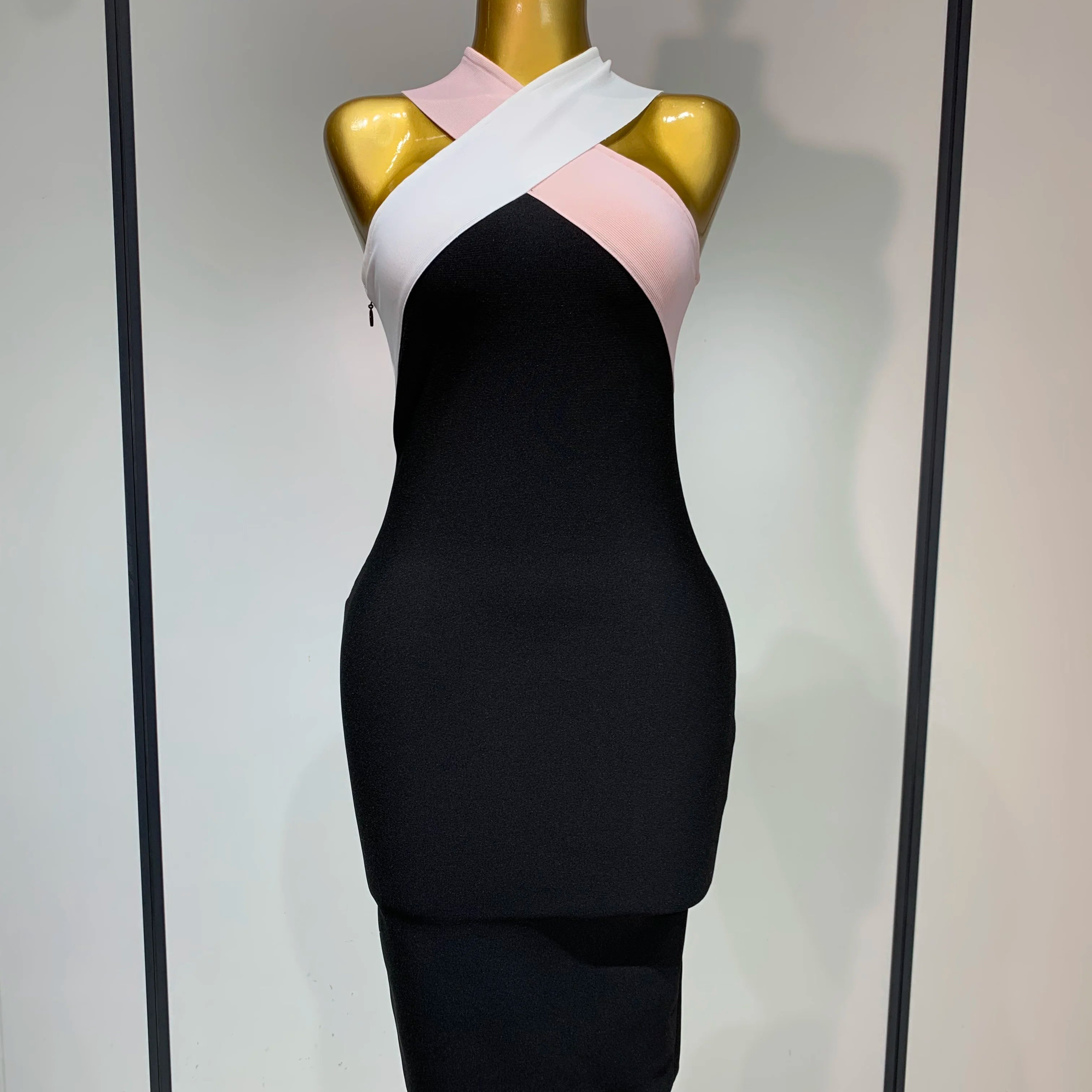 Women Sexy Backless Patchwork Bodycon Bandage Dress 2025 Celebirty Elegant Evening Party Carnival Luxury Birthday Dresses black