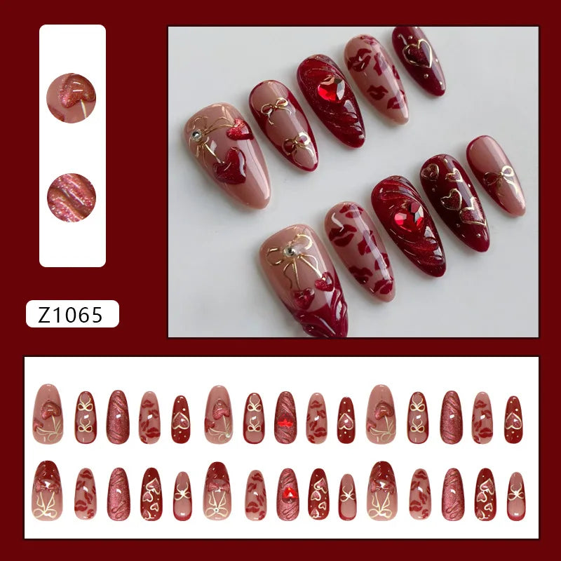 24pcs False Nails Glossy Green Summer Almond Fake Nail Tips Wearable Detachable Fashion Flower Print Press on Nails for Girl 4