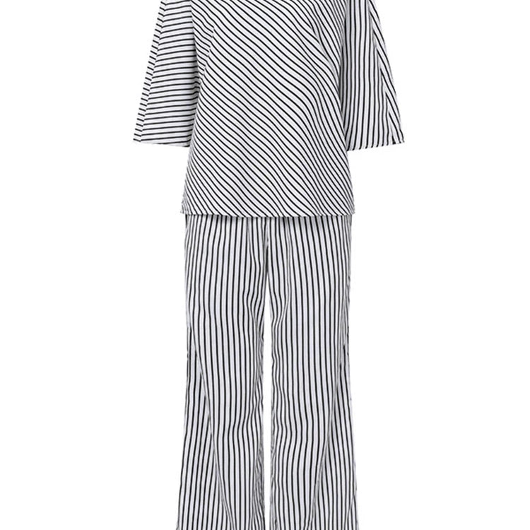 VONDA Plus Size Women Matching Sets 2025 Elegant Off Shoulder Pant Sets Printed Striped Trousers Suits Tops and Wide Leg Pants
