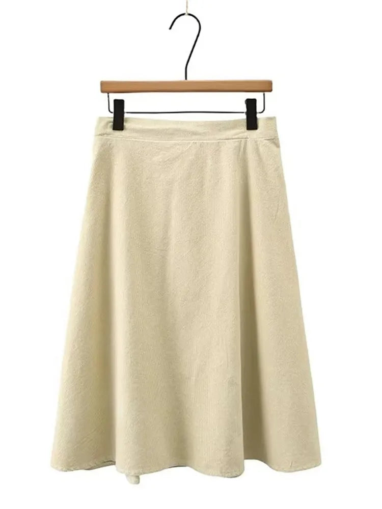 Plus Size Women's Clothing Spring And Autumn Suit Long-Sleeved Short Jacket In Corduroy Fabric And Knee Length Skirt Combination