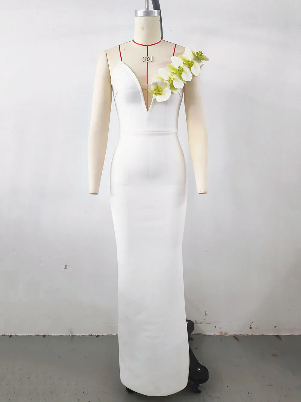 2024 Sexy Women's 3D Flower Decoration Long Dress Strapless Sleeveless Bodycon Backless Max Dress Cocktail Evening Party Vestido WHITE