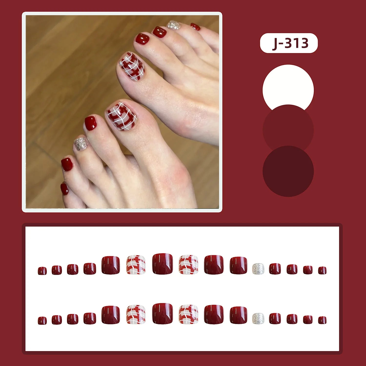 24pcs Flower Print Press on Toenails Summer Wearable False Toe Nails Wearable Spicy Girl Sweet Korean Style Fake Toenails 4