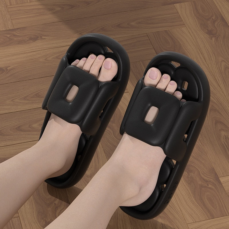 Summer Slippers Cloud Soft Couple Slides Women Men Bathroom House Cheese Slippers Leaking Quick-drying Shower Slipper