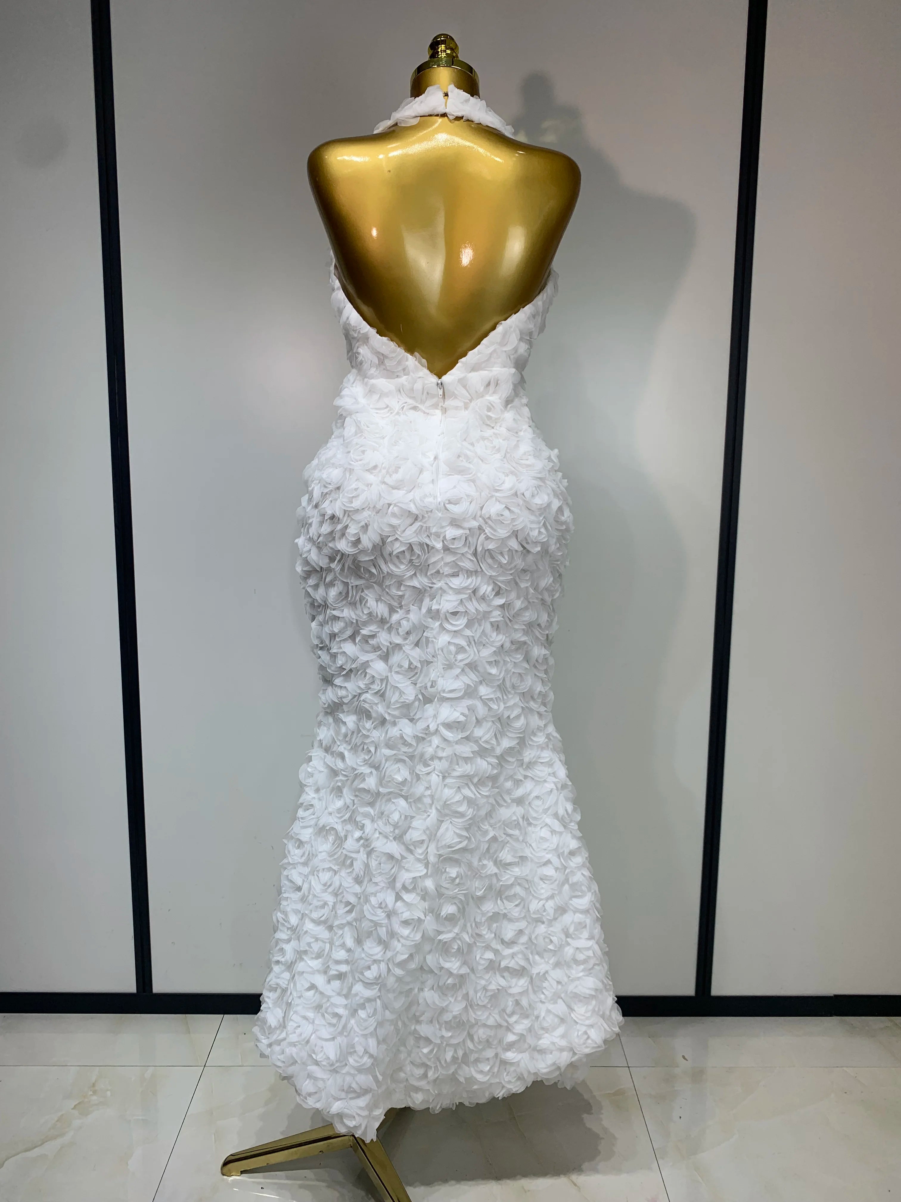 Women Sexy Backless Halter V-neck Florals Bodycon Long Dress Celebrate White Elegant Evening Party Luxury Birthday Outfit