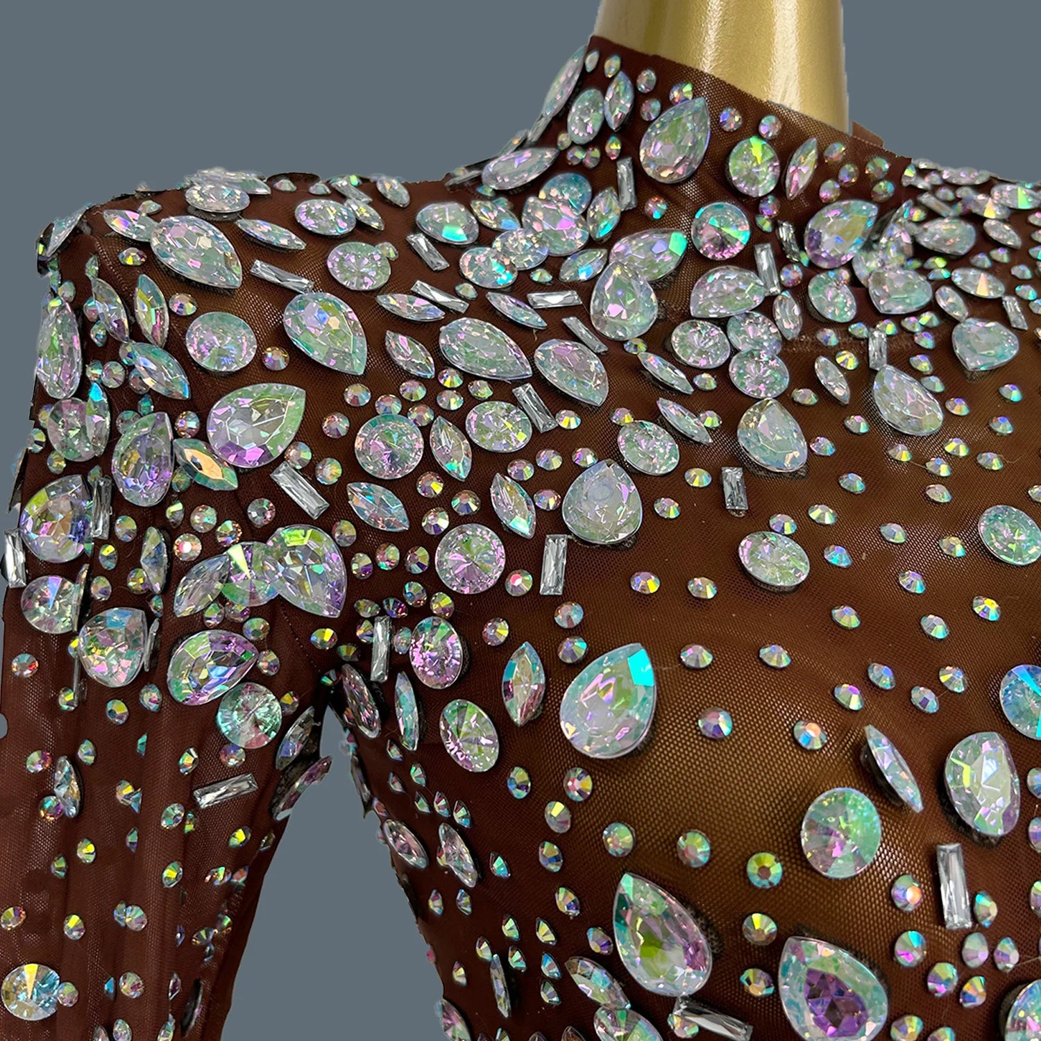 Sparkly Rhinstones Long Sleeve Elegant Party Dress Women Luxury Performance Stage Wear Evening Birthday Holiday Gown Caicui