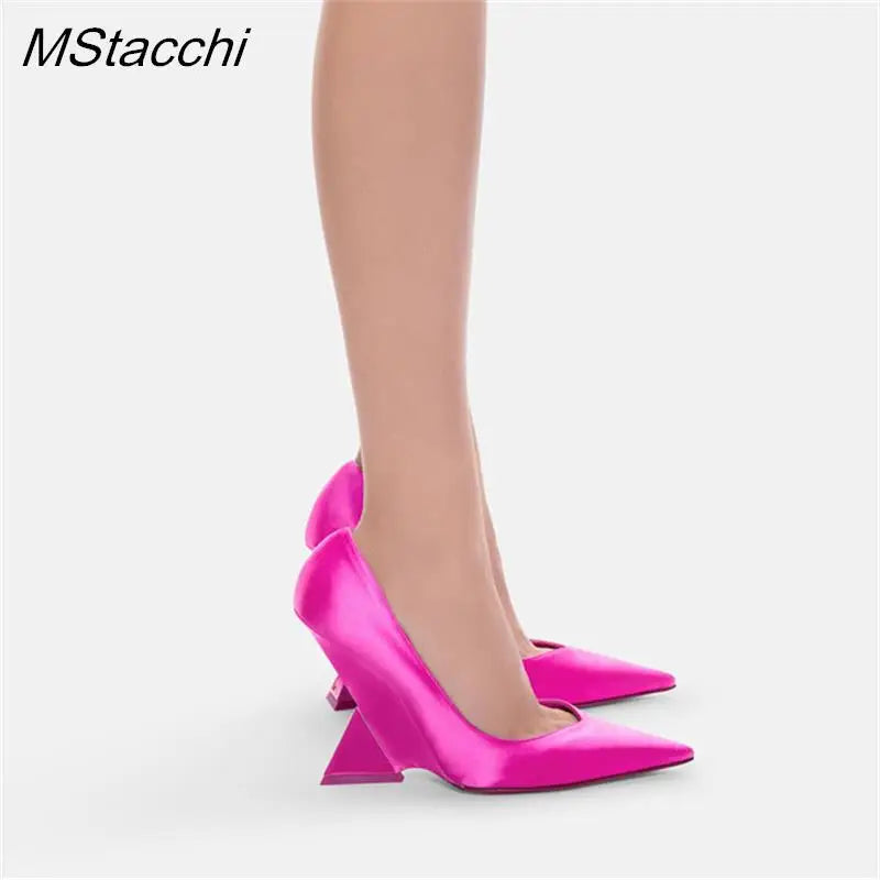 Runway Women Heels Pumps 2025 Designer Shoes Patent leather Pointed Toe Slingback Shallow Luxury Brand Strange Heel Woman Shoes