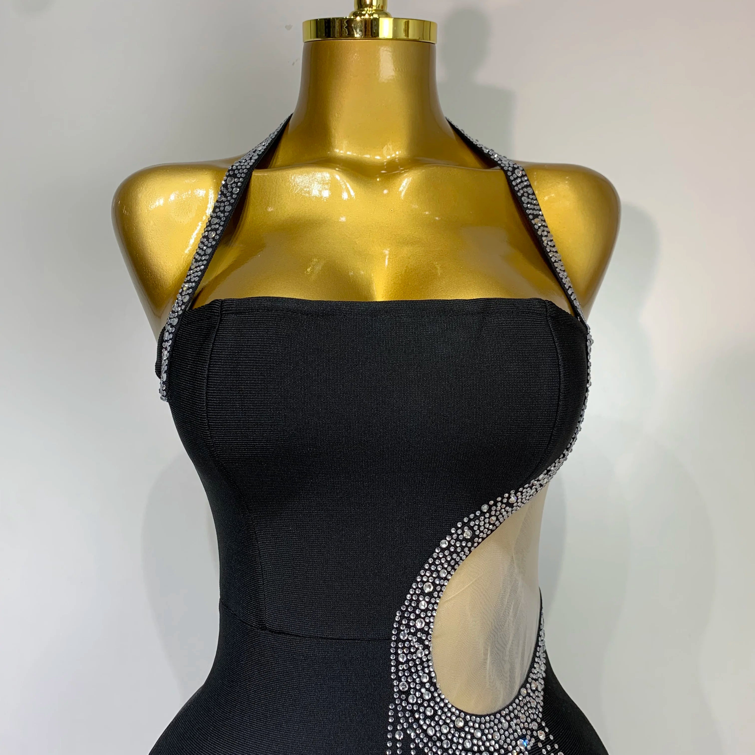 Women Sexy Rhinestone Halter Long Bandage Bodycon Dress 2025 Celebrity Elegant Evening Party Luxury Birthday Wedding Dresses