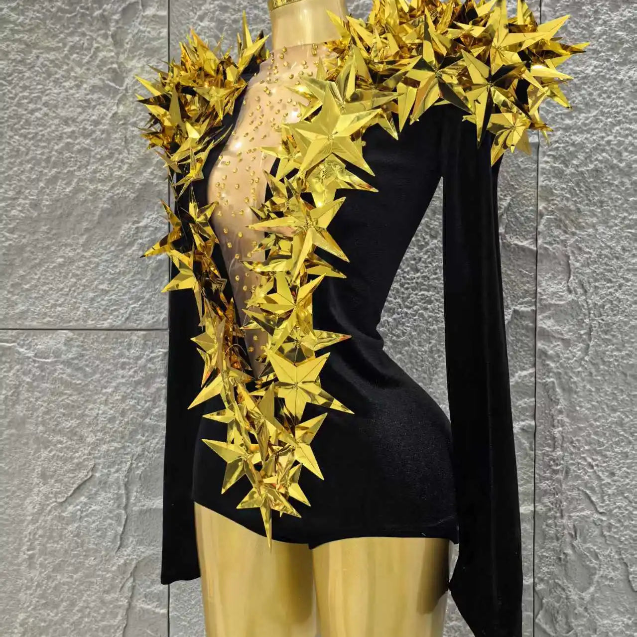 STOCK Shinning Star Sequins Women Long Sleeve Sexy High Stretch Bodycon Bodysuit Celebrate Bar Dancer Performance Costume