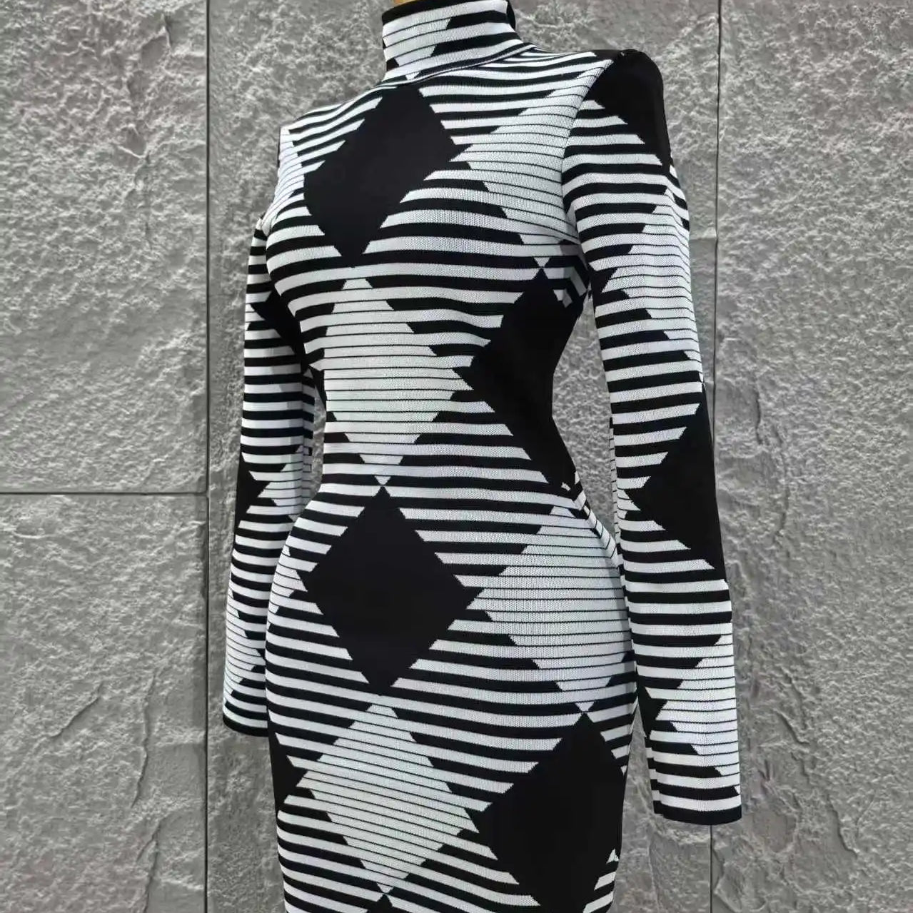 Women Long Sleeve Sexy Plaid Bodycon Mini Bandage Dress Fashion Evening Party Celebrate Office Wear Clothing