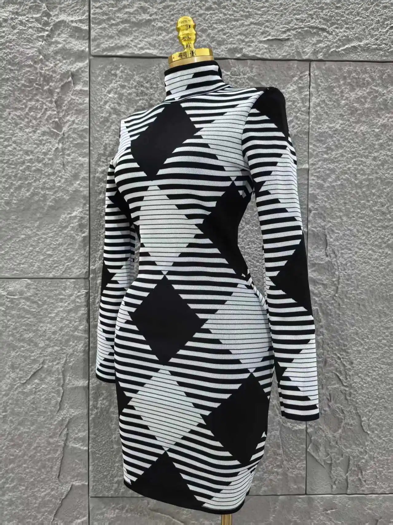 Women Long Sleeve Sexy Plaid Bodycon Mini Bandage Dress Fashion Evening Party Celebrate Office Wear Clothing