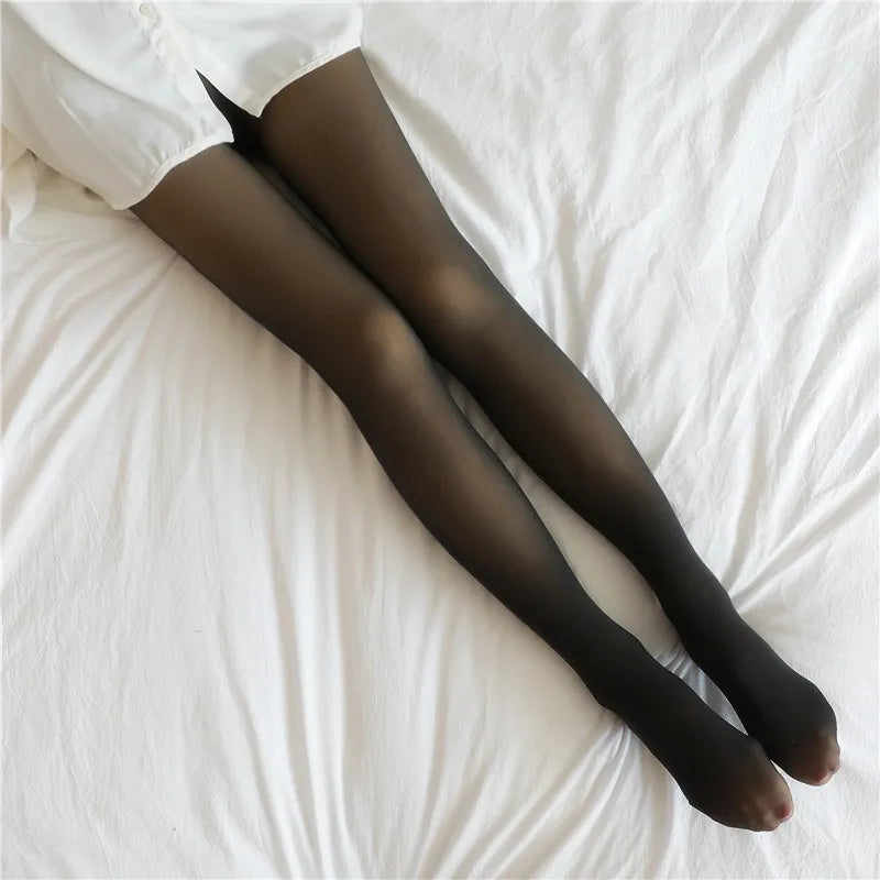 Women Warm Fleeced Pantyhose Thermal Panty Trousers Fake Translucent Tights  Opaque High Waist