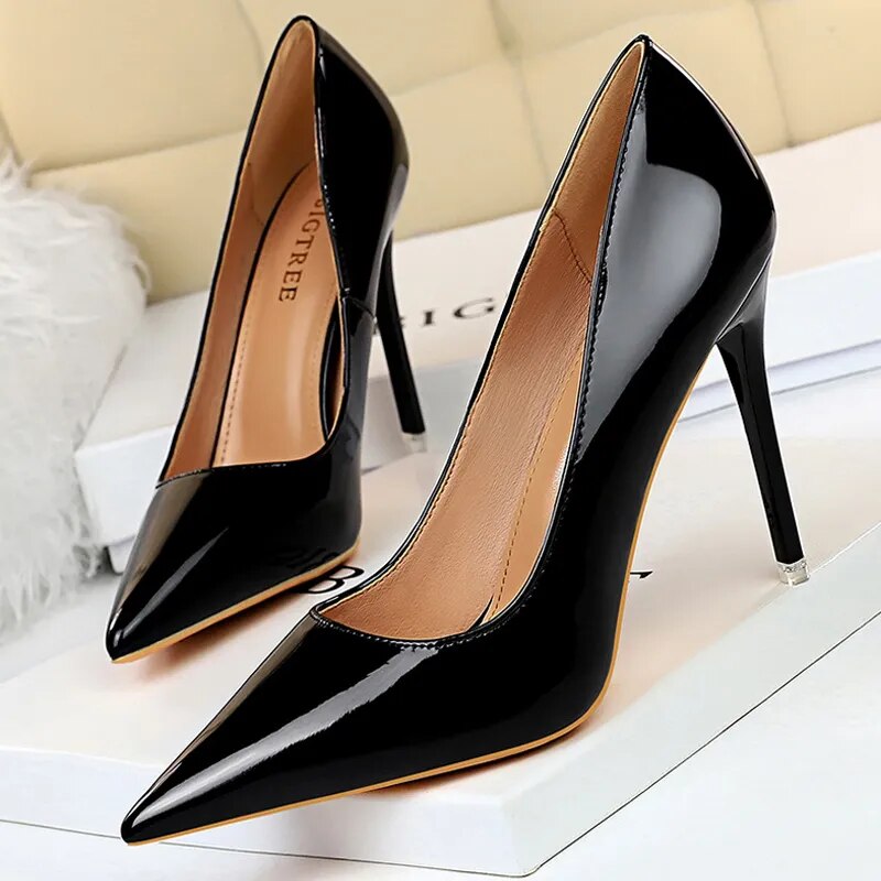 Shoes Woman Pumps Patent Leather High Heels Shoes Women Basic Pump Wedding Shoes Female Stiletto Women Heel Plus Size 43